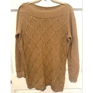 LOFT sweater Tan Cable Knit sz L women's Long Sleeve Boat Neck Sweater
